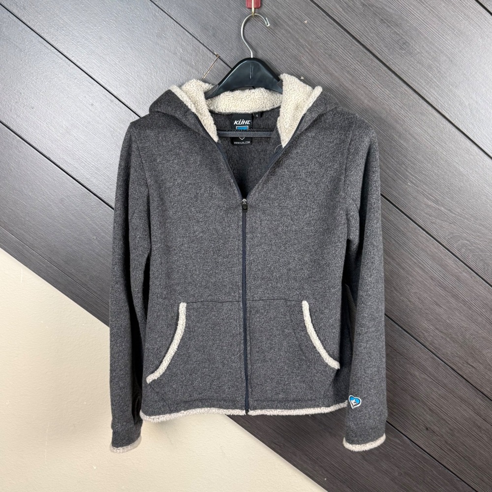 KÜHL Women's Small Alfpaca Fleece Full Zip Hooded Jacket Gray Sherpa Thumbholes